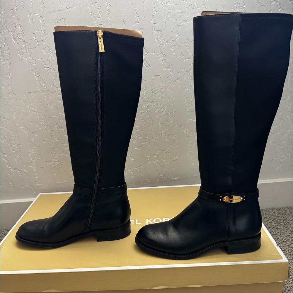 Michael Kors Black Knee High Boots with Gold Zipper